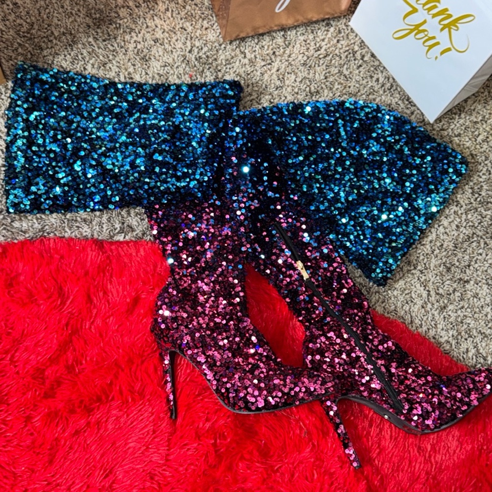 Azalea Wang Thigh High Sequin Boots